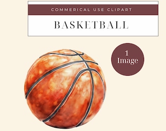 Watercolor Basketball Clipart, Sports Ball Transparent PNG, Instant Download Image, Sports Graphic Clipart