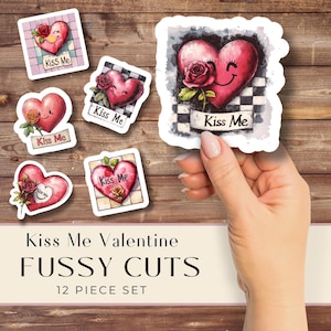 Valentine Fussy Cuts, Junk Journal Kit, Valentines Junk Journal Printable, Kiss Me, Valentine&#39;s Day Junk Journal, Valentine Ephemera