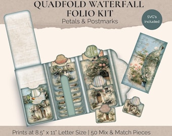 Petals and Postmarks Waterfall Folio Kit | Mix and Match Scrapbook Supplies for Creative Folder Pockets Junk Journal