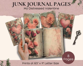 Distressed Valentine Day Junk Journal Pages, Valentine's Day Junk Journal, Vintage Romantic Scrapbook Paper, Digital Collage Sheet Scrapbook