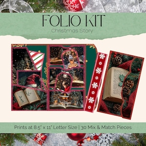 Christmas Printable Folio Kit - Merry Christmas Folio Folder Tags - Winter Story Christmas Junk Journal - Printable Ephemera - Digital Paper