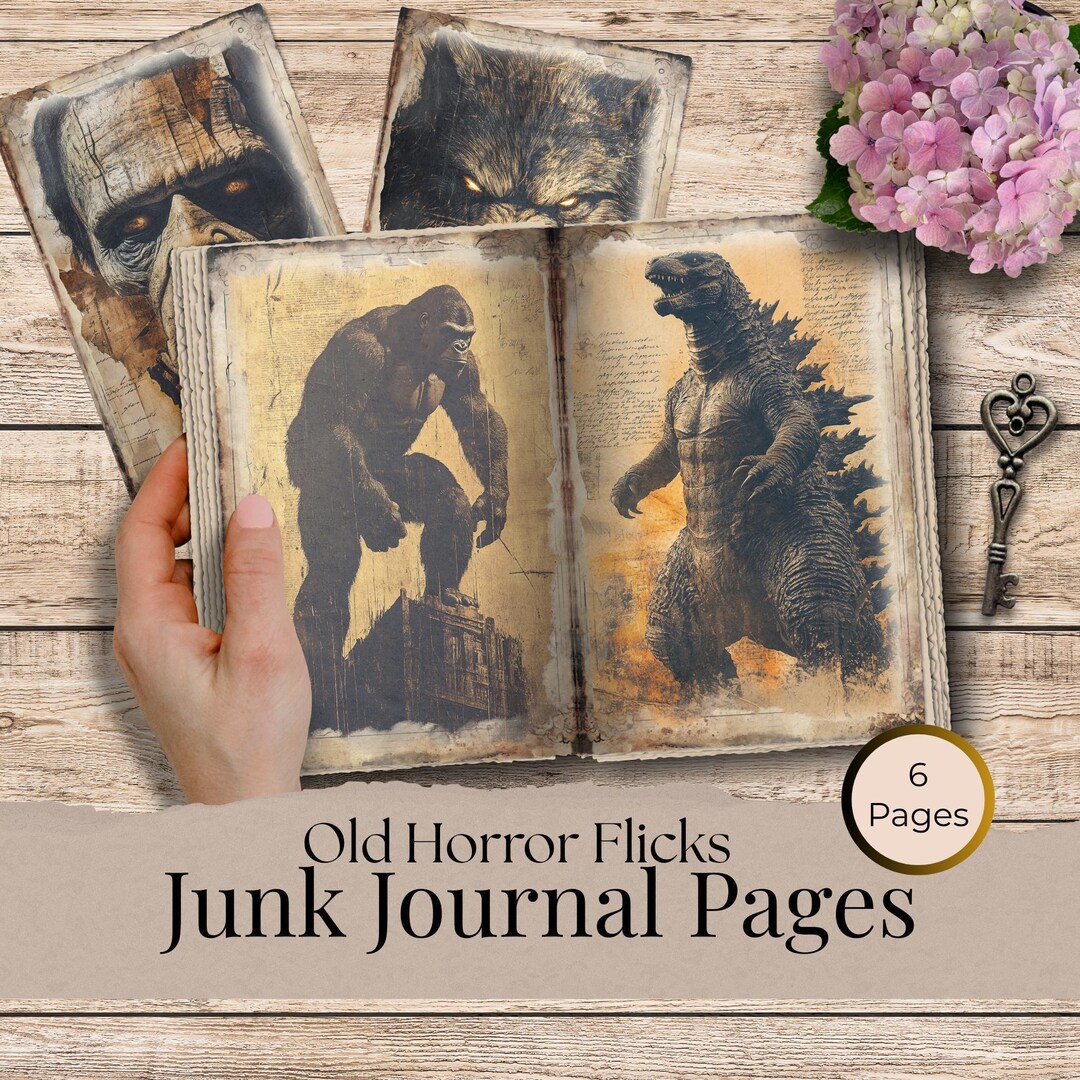 ホラー映画風ジャンクジャーナルページ、不気味なホラーデジタルアート