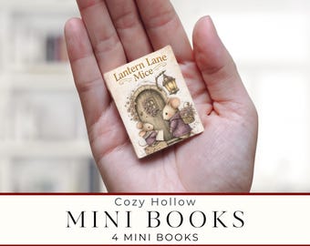 Cozy Hollow Mini Books Set of 4, Dollhouse Miniature Books, Cute Mice Storybook Decor, Tiny Library Accessories, 2026