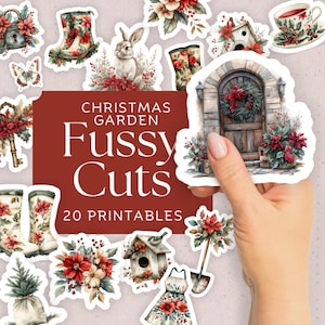 Christmas Garden Fussy Cut Ephemera Pages, High Quality Printable Digital Download - Junk Journal Scrapbooking Vintage