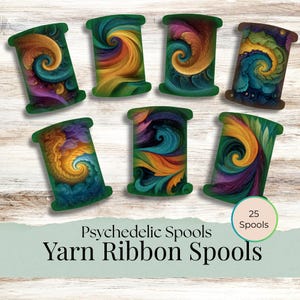 Rainbow Colored Ribbon, Lace and Yarn Spools,  Shabby, Vintage, Junk Journal, Cards, Sewing, Printable, Ephemera, Storage, Scrapbooking
