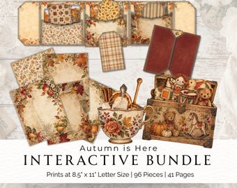 Autumn Junk Journal Kit, Interactive Folio & Illusion Pockets, Fall Ephemera Printable,  Junk  Journal Papers,  Hidden Note Pockets, 2026
