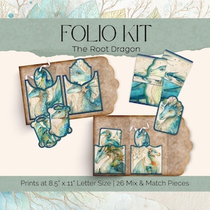Blue and Green Dragon Folio Wallet Junk Journal Kit | Root Dragon, Earth Dragon | Scalloped Edge Fancy Folio Digital Download