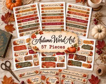 Autumn Word Art Printable | Fall Sayings & Affirmations | Junk Journal Ephemera | Word Scraps Scrapbook Labels, 2026