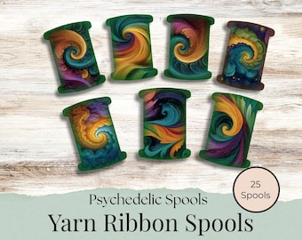 Rainbow Colored Ribbon, Lace and Yarn Spools,  Shabby, Vintage, Junk Journal, Cards, Sewing, Printable, Ephemera, Storage, Scrapbooking