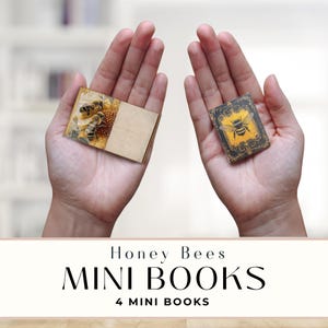 Honey Bees Mini Book Set, Junk Journal Ephemera, Four Book Pack for Scrapbooking & Mixed Media Crafts
