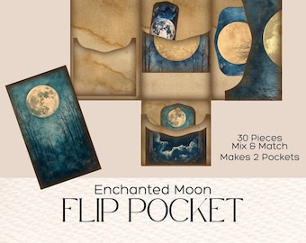 Puede incluir: Un kit de manualidades en papel con 30 piezas para montar dos bolsillos plegables con el tema Enchanted Moon. Los diseños incluyen lunas llenas, cielos nocturnos azul oscuro, siluetas de árboles desnudos y papel beige vintage.