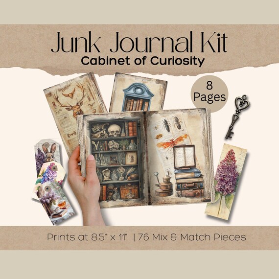 Cabinet of Curiosities Junk Journal Kit, Digital Scrapbook Paper, Natural History Printable, Victorian Science Pages, Vintage Ephemera Craft