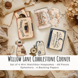 Matchbox Village Junk Journal Kits,  Enchanted Woods Printable Ephemera, Collectible Paper Village, Willow Lane Cobblestone Corner, 2026