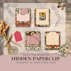Strips Flowers and Polka Dot, Hidden Paperclip Folio Digital Download – Junk Journal Addons & Ephemera for Scrapbooking
