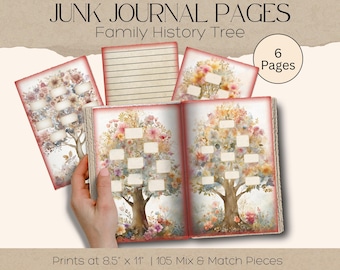 Spring Tree Family History Junk Journal, Watercolor Junk Journal Pages, Family Heritage Scrapbook Kit, Ancestral Memory Keeper