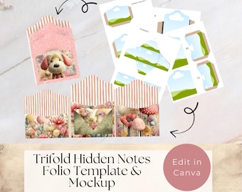 Trifold Hidden Pockets and Notes Folio | Easy DIY Design | Digital Download for Crafting, Commerical Use Junk Journal Canva Template