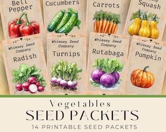 Diario digital de verduras con descarga de paquetes de semillas, colección de diarios de verduras, kit digital de recetas, libro de cocina, efímeros, estilo paquete de semillas