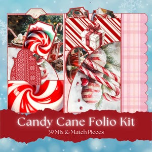 Candy Cane Christmas, Junk Journal Folio Kit, feestelijke afdrukbare pagina's, vintage ephemera, scrapbook instant download, grillige printables