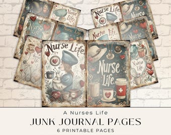 Verspielte Seiten für ein Krankenschwester-Junk-Journal – Medizinische Themen, druckbare digitale Papiere