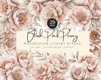 Blush Peonies Watercolor Clipart, Watercolor Peony, Peonies Clipart, Rose & Blush Floral Clipart, Wedding Clipart, Commerical License