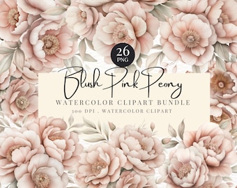 Blush Peonies Watercolor Clipart, Watercolor Peony, Peonies Clipart, Rose & Blush Floral Clipart, Wedding Clipart, Commerical License