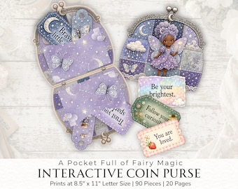 Fairy Junk Journal Printable Interactive Coin Purse Folio, Whimsical Ephemera Affirmations, Fairy Paper Craft, Pink and Purple Fairies, 2026