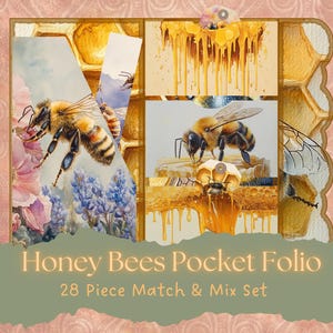 Honey Bee Trifold Folio Junkjournal Kit Vintage DIY Mini Folio Junk Journal Kit Digital Folding Folio Folder Kit Pocket Insert Ephemera Pack