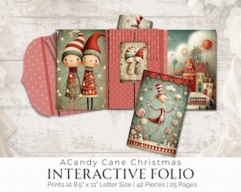 Candy Cane Christmas Interactive Folio Printable, Whimsical Holiday Junk Journal Kit, Christmas Ephemera, No Sew Digital Download, 2026