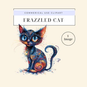 Frazzled Cat Clip Art, High Res Watercolor PNG for Junk Journaling, Scrapbooking, Card Making, Digital Download, Fantasy, Whimsical