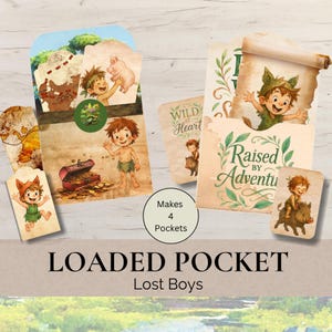 Lost Boys, Peter Pan inspiriert, gefüllte Tasche für Kinder - süßes druckbares Junk Journal Ephemera - Abenteuer Thema - Kinder Bastelset