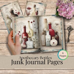 Apotheekflessen ongewenste tijdschriftpagina's, digitaal plakboek, medicijnkit, rode en witte flessen afdrukbaar, collageblad,
