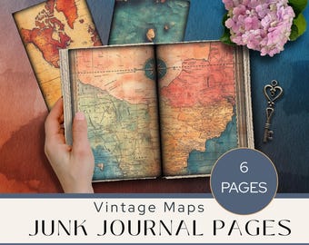 Vintage Maps of The World, Ephemera Pack, Printable Old Map Ephemera For Junk Journals, Journal Pages, Travel, Grungy, Old Digital Paper