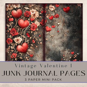 kit de carnet vintage pour la Saint-Valentin | Pages de collage romantique | Shabby Chic imprimable | coeurs floraux roses | Éphémères pour le scrapbooking