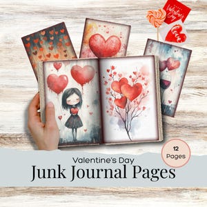 Diario basura de San Valentín con acuarela, diario basura digital de San Valentín, diario basura de San Valentín, kit de diario basura de amor, 12 páginas
