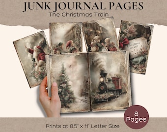 Christmas Junk Journal Pages, Santa's Polar Express, Vintage Holiday Train Station Crafting Kit, Scrapbook Paper, Digital Download