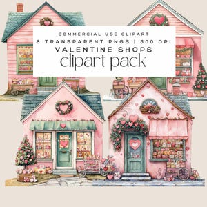 Watercolor Valentine Candy Shop Clipart: Pink Storefront PNG (Digital Download)