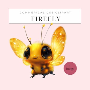 Cute Firefly, Single Image Clipart| Watercolor Digital Download Yellow Flying Bug| Graphic Illustrations