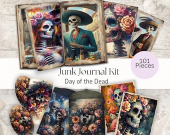 Dia De Los Muertos Junk Journal Mega Kit Digital Paper Day of the Dead Background Sugar Skulls Pages, Download Junk Journal Scrapbooking