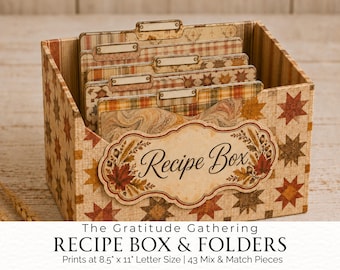 Printable Recipe Box Kit, Family Recipe Card Bundle, Gratitude Gathering, Fall Thanksgiving Kitchen Keepsake, Digital Download, 2026 C014