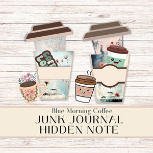 Blue Coffee Morning Abstract Junk Journal Hidden Note Coffee Cups Vintage Ephemera Pack - Printable Crafting Supplies - Digital Download
