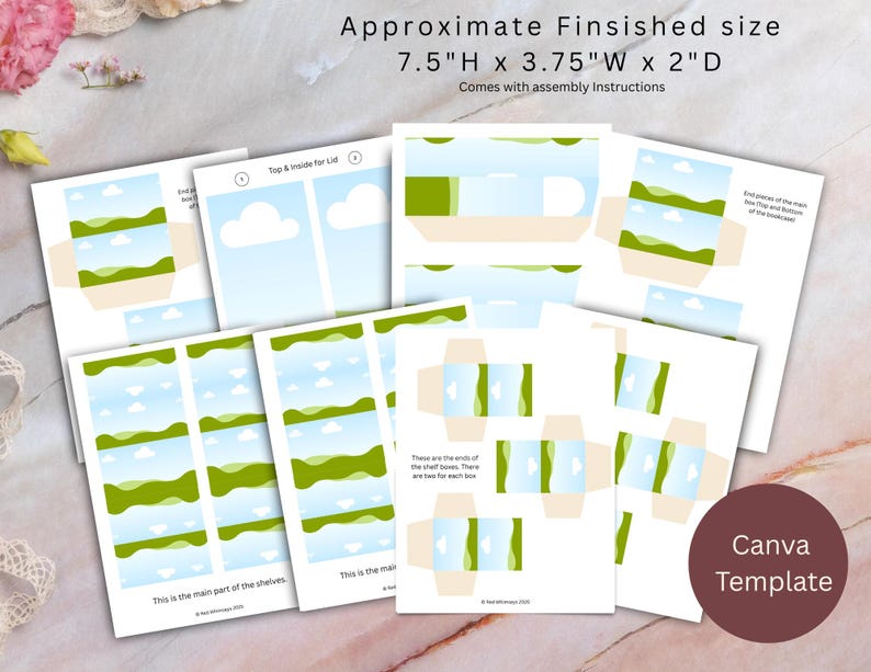 Minibook Bookcase Template | DIY Mini Book Shelf or Box for Junk ...