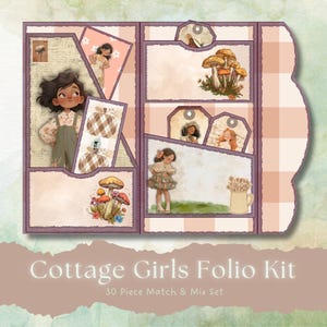 Kit folio floral Cottage pour filles, papier numérique Cottagecore, folio numérique, folio pour journal indésirable, pochette pliante, pochettes chargées, fournitures pour journaux