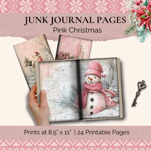 Page de journal indésirable de Noël rose, pages de journal indésirable de joyeux Noël vintage, papier imprimable de journal indésirable de scène du père Noël, collage numérique, bricolage