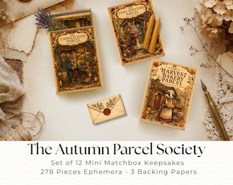 Printable Junk Journal Matchbox Kit Bundle, Autumn Parcel Society Ephemera, Storybook Woodland Animal Post Office Cuts, Mini Cards, 2026