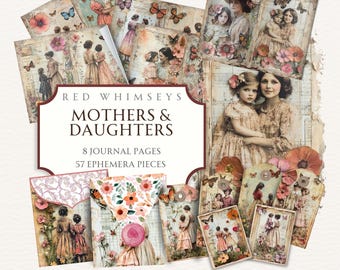 Mothers Day Junk Journal Kit, Digital Scrapbook Paper Collage Junk Journal Pages, Mothers Day Ephemera Mom and Daughter Junk Journal