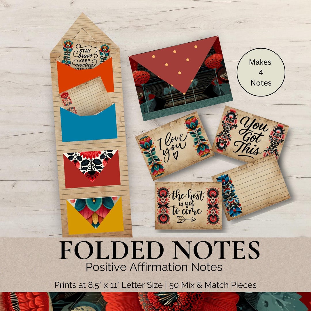 Positive Affirmation Folded Notes Printable Kit - Makes Four Envelopes ...