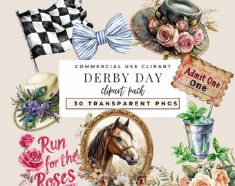 Clipart do Dia do Derby, Imagens PNG de Corrida de Cavalos em Aquarela, Apostas da Primavera em Louisville, Kentucky, Bourbon e Mint Julep, Convites para o Derby Equestre