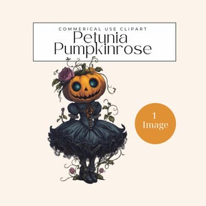 ビクトリア朝のカボチャ人形のクリップアート：ゴシックハロウィーンのイラスト、商用ライセンス、デジタルダウンロード