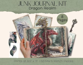 Dragons Realm Junk Journal Kit Dragon Fairy Fantasy Junk Journal Kit  Dragon Junk Journal Paper, Dragons Ephemera Folio Kit Scrapbooking
