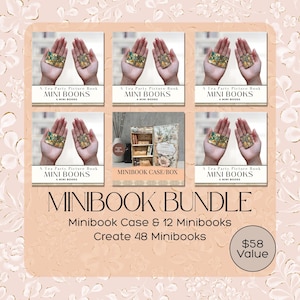 12 Minibook Set Bundle with Bookcase | DIY Printable Mini Journals & Case | Junk Journal and Scrapbook Ephemera Kit